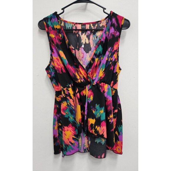 Emery Rose Womens Peplum High Low Top Medium Multi Tie Dye Surplice Sleeveless - Picture 1 of 8